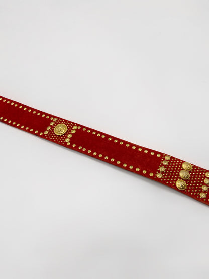 Gianni Versace 90s Red Suede Gold Studded Belt 30