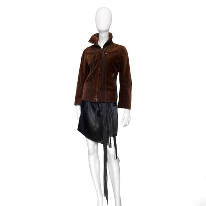 Ann Demeulemeester Fall 2002 Hooded Blouse + Suede Leather Belt Skirt Set