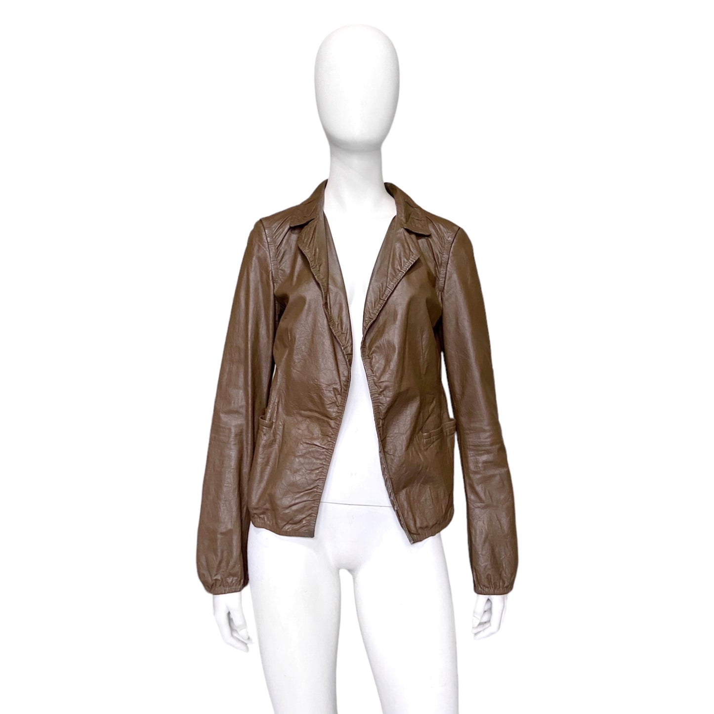 Gucci Tom Ford Brown Leather Buttonless Blazer Jacket