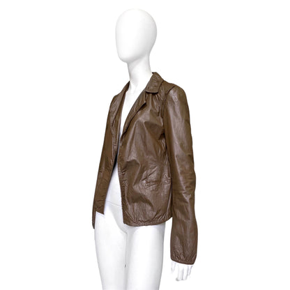 Gucci Tom Ford Brown Leather Buttonless Blazer Jacket