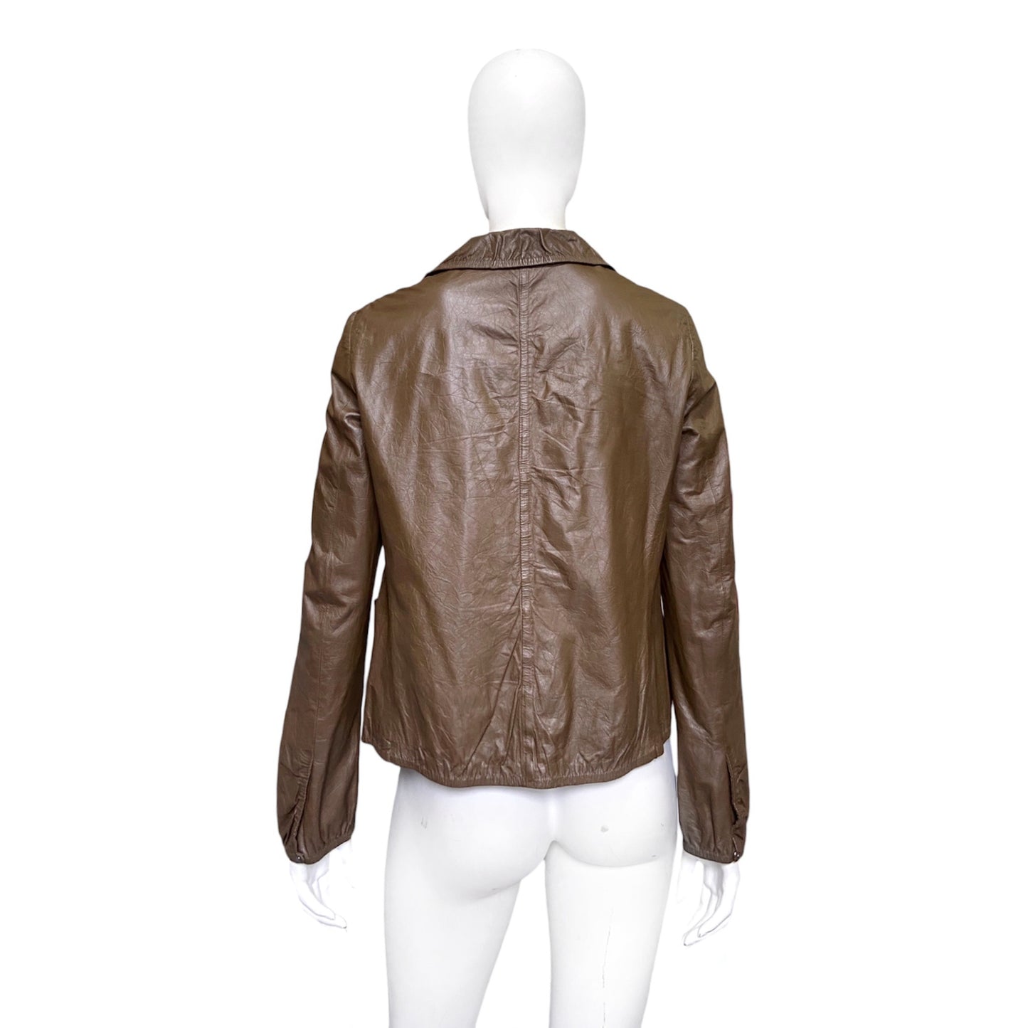 Gucci Tom Ford Brown Leather Buttonless Blazer Jacket