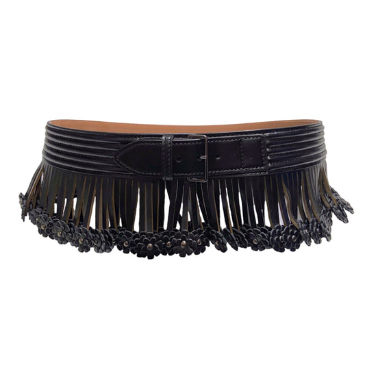 Alaïa Floral-appliquéd Fringe-trimmed Quilted Leather Corset Wide Belt