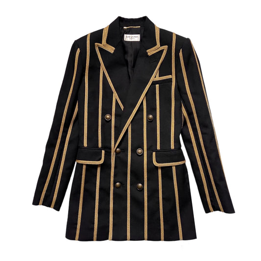 Saint Laurent Spring 2019 Metalica Gold Striped Double-Breasted Blazer 36