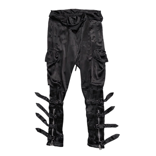 BWNT Balmain Decarnin Era Fall 2009 Black Silk Cargo Bondage Drop Crotch Pants