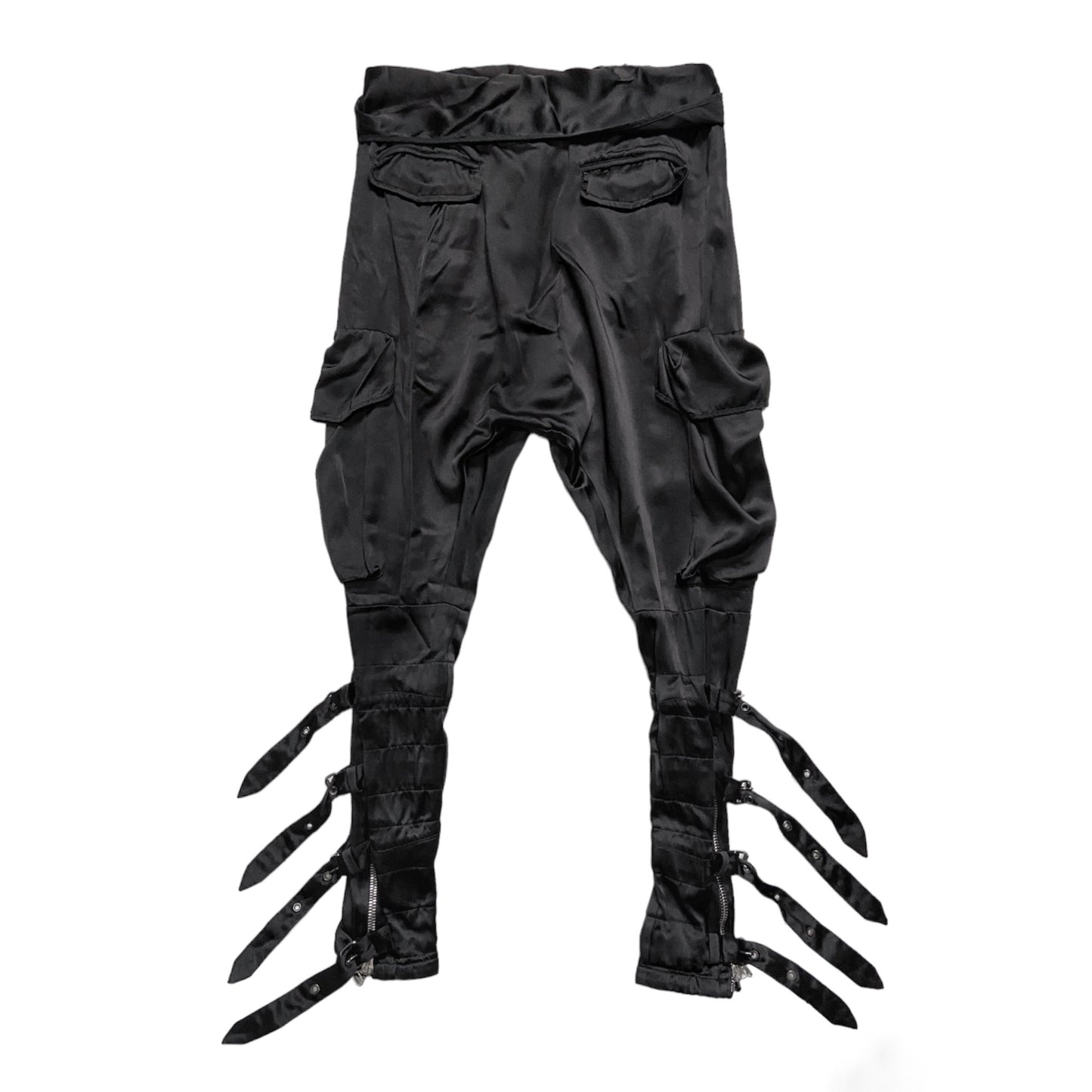 BWNT Balmain Decarnin Era Fall 2009 Black Silk Cargo Bondage Drop Crotch Pants