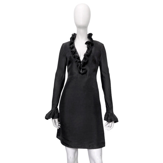 Gucci Tom Ford Fall 2000 Silk Ruffle Collar Black Mini Dress