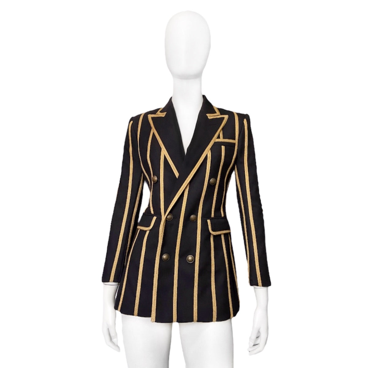 Saint Laurent Spring 2019 Metalica Gold Striped Double-Breasted Blazer 36