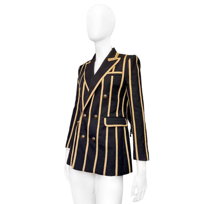 Saint Laurent Spring 2019 Metalica Gold Striped Double-Breasted Blazer 36