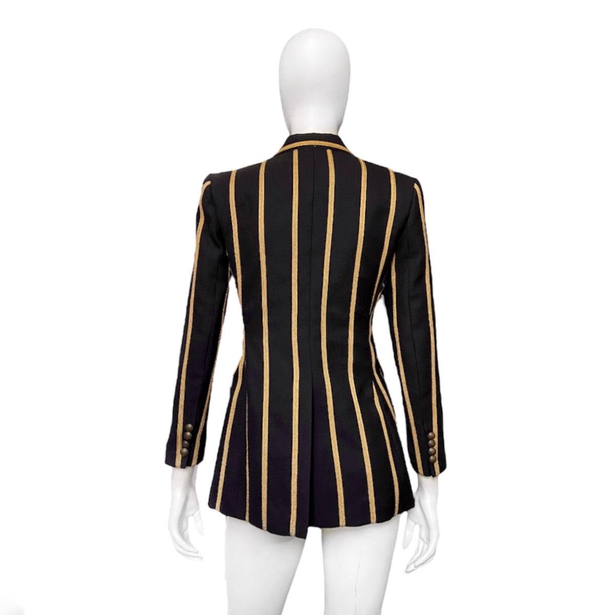 Saint Laurent Spring 2019 Metalica Gold Striped Double-Breasted Blazer 36