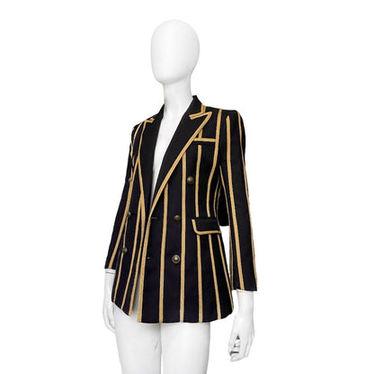 Saint Laurent Spring 2019 Metalica Gold Striped Double-Breasted Blazer 36