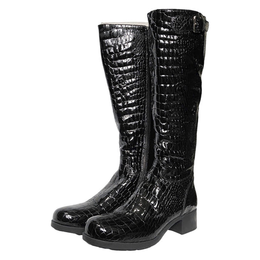 Prada 2000s Crocodile Print Patent Leather Boots