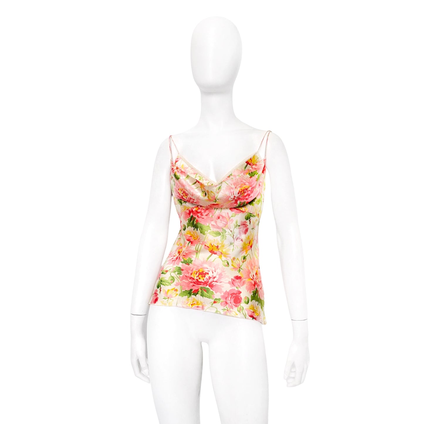 Dior Spring 2005 Galliano Floral Layered Silk Camisole Singlet with Lace Trim