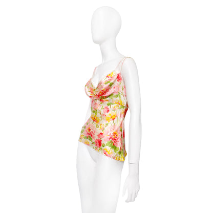 Dior Spring 2005 Galliano Floral Layered Silk Camisole Singlet with Lace Trim