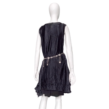 Gianni Versace Spring 1994 Runway Wrinkled Black Silk Eyelet Dress Set