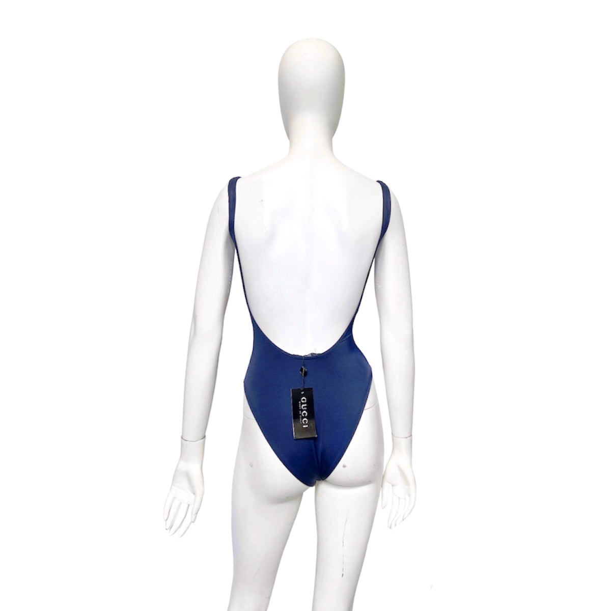 BWNT Gucci Spring 1999 Tom Ford Plunging Backless Blue One-Piece Swimsuit