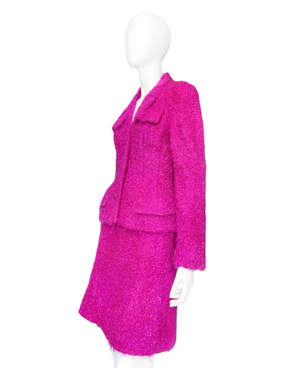 Christian Dior Fall 1997 John Galliano Fuschia Mohair Bar Jacket Skirt Suit