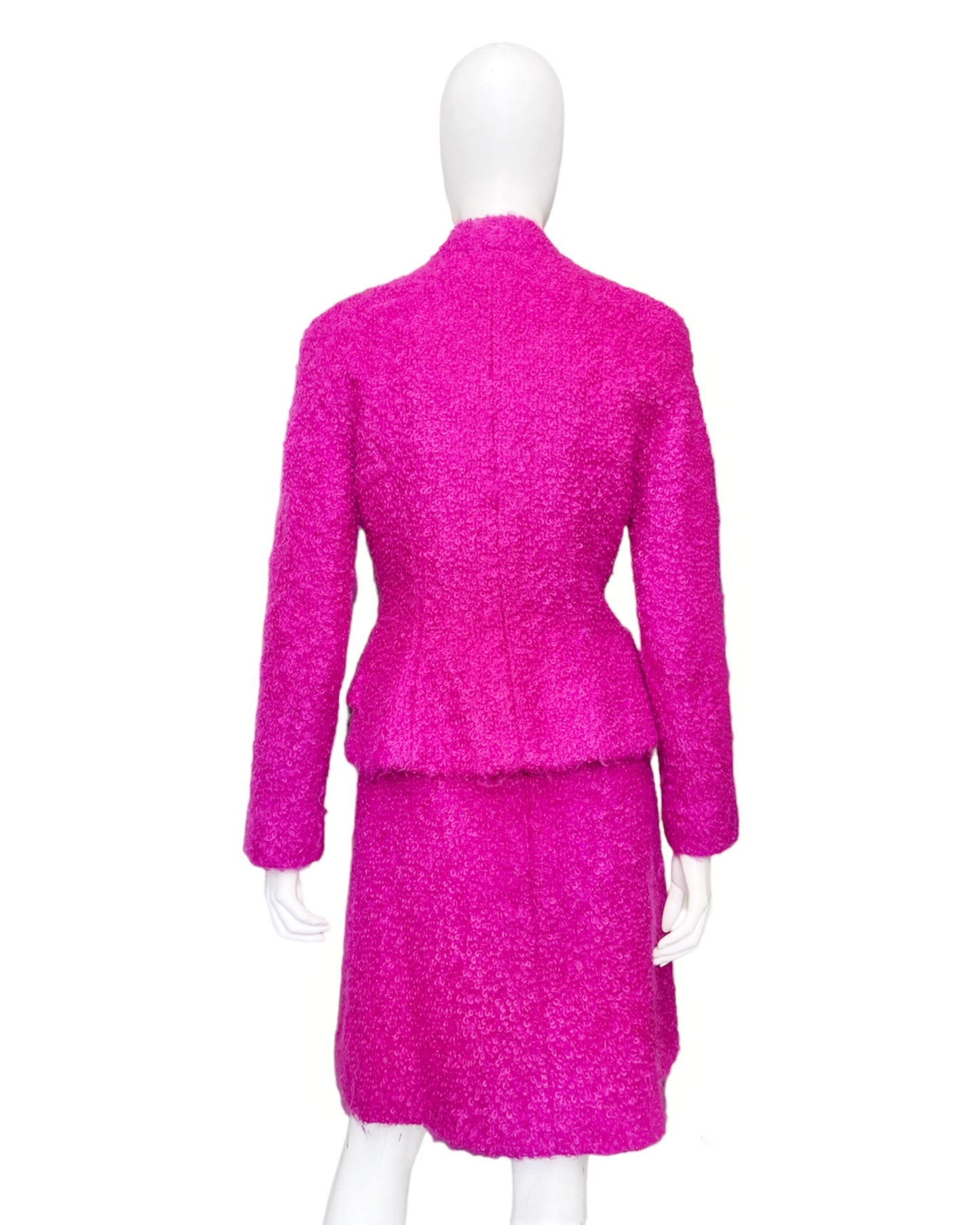 Christian Dior Fall 1997 John Galliano Fuschia Mohair Bar Jacket Skirt Suit