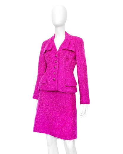 Christian Dior Fall 1997 John Galliano Fuschia Mohair Bar Jacket Skirt Suit