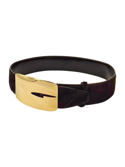 Gucci Fall 1996 Tom Ford Iconic Gold Logo Brown Pony Hair Belt 30