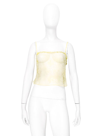 Gianni Versace Couture Fall 2000 Yellow Floral Lace Singlet Camisole Crop Top