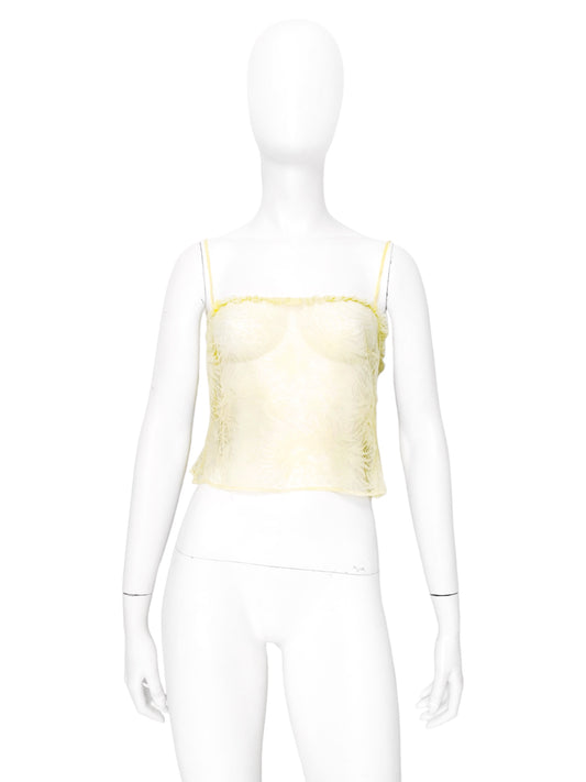 Gianni Versace Couture Fall 2000 Yellow Floral Lace Singlet Camisole Crop Top