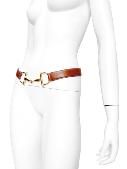 Gucci Fall 1995 Tom Ford Gold Horsebit Brown Leather Belt 30