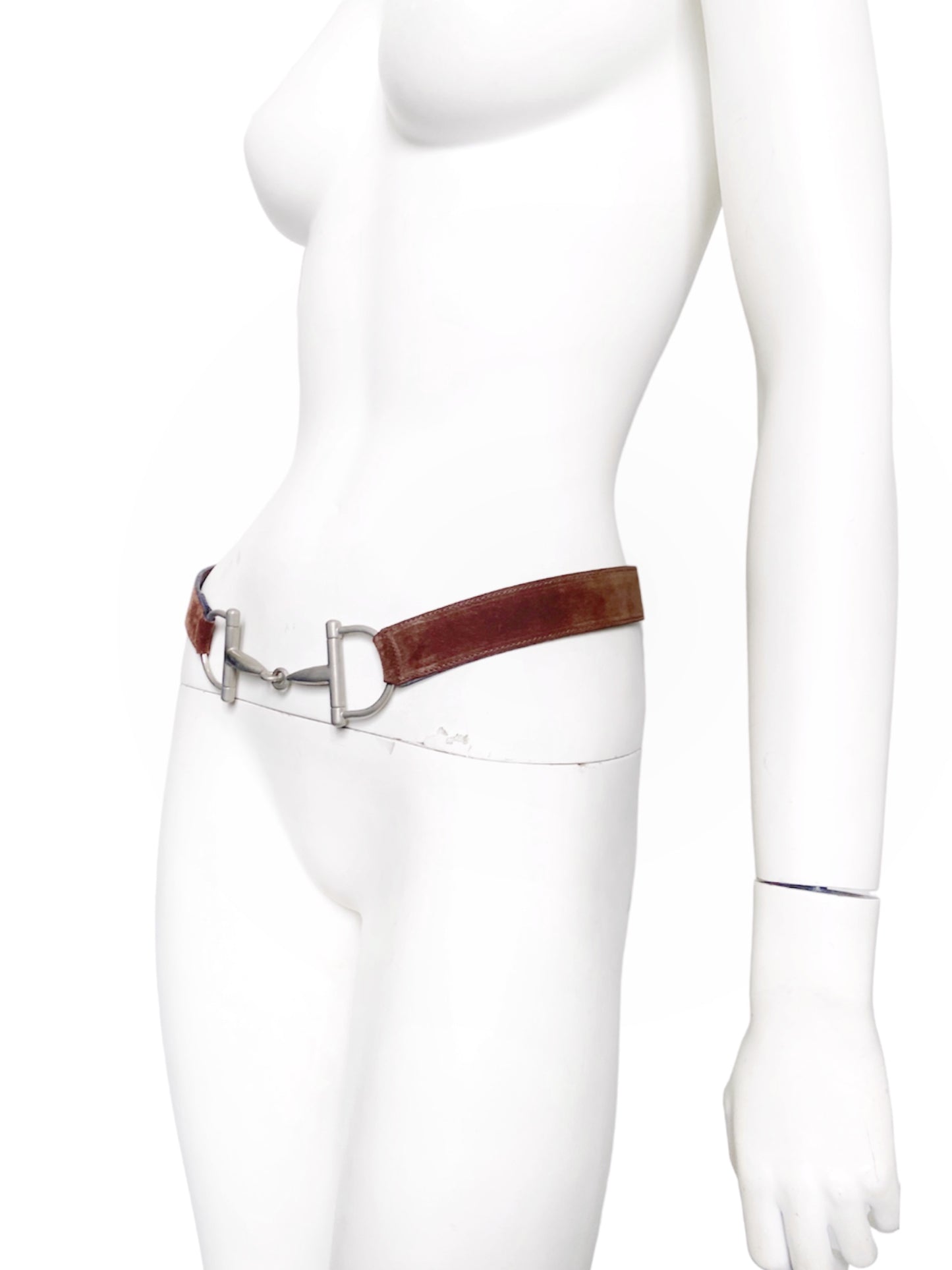 Gucci Fall 1995 Tom Ford Silver Horsebit Brown Suede Leather Belt 30