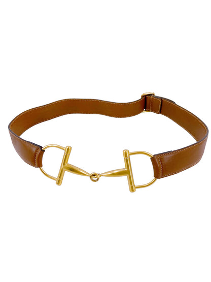 Gucci Fall 1995 Tom Ford Gold Horsebit Brown Leather Belt 30