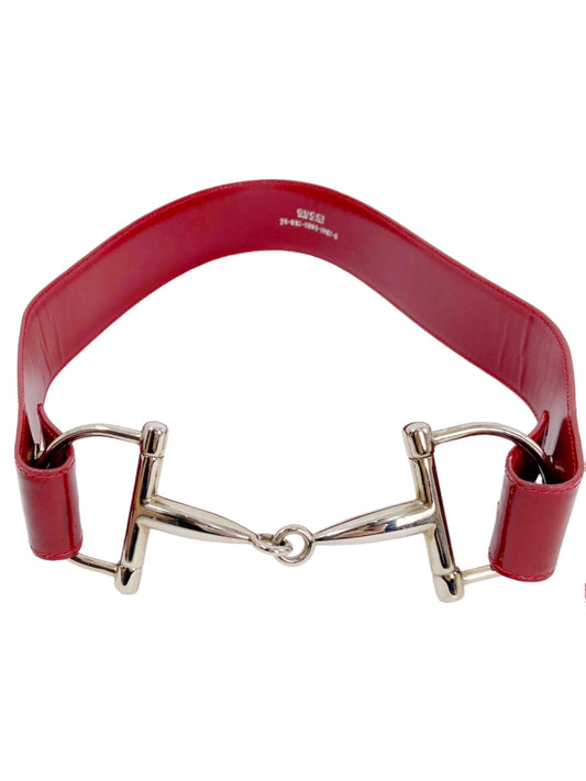 Gucci Fall 1995 Tom Ford Red Horsebit Patent Leather Belt 28