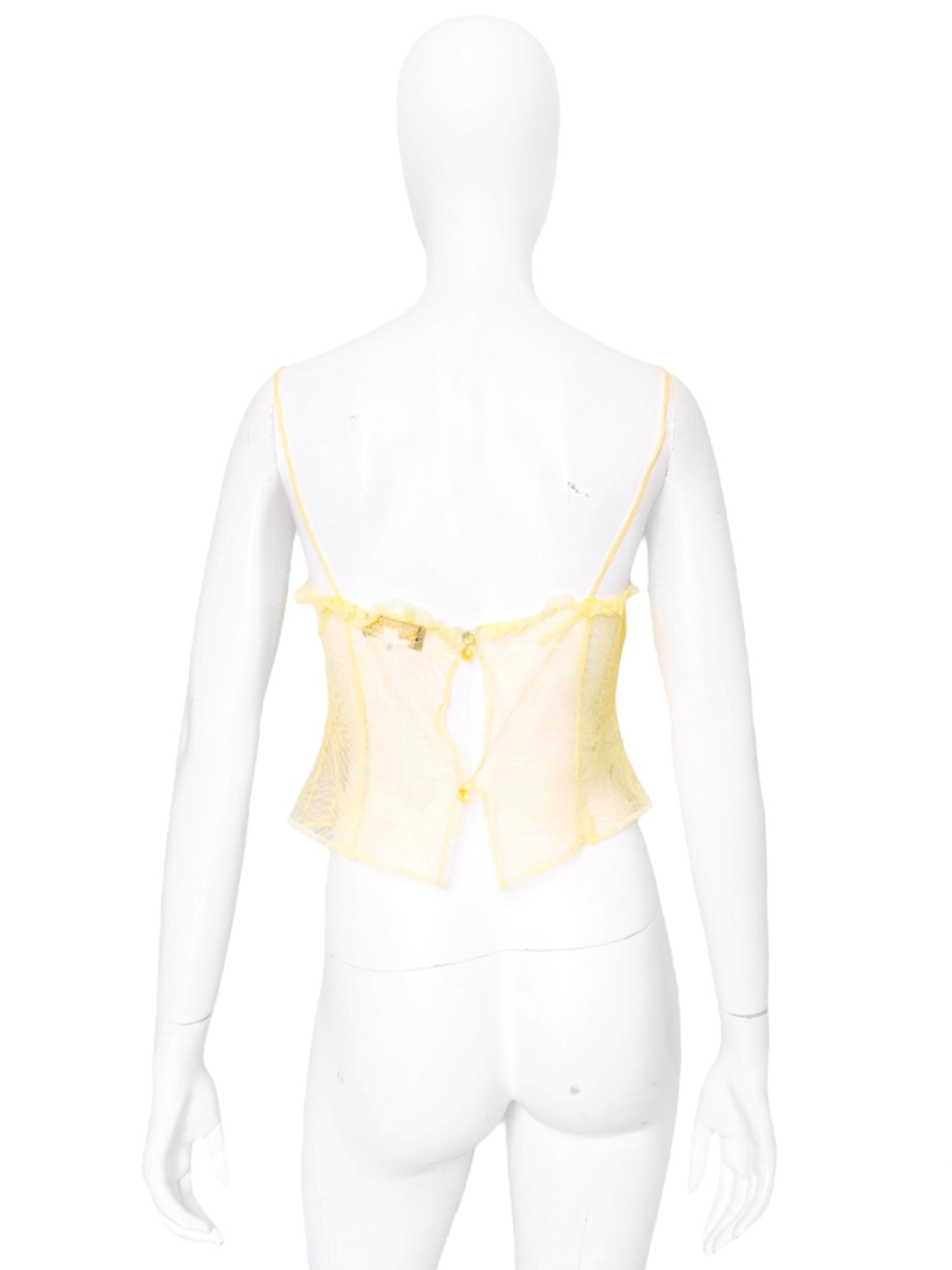 Gianni Versace Couture Fall 2000 Yellow Floral Lace Singlet Camisole Crop Top