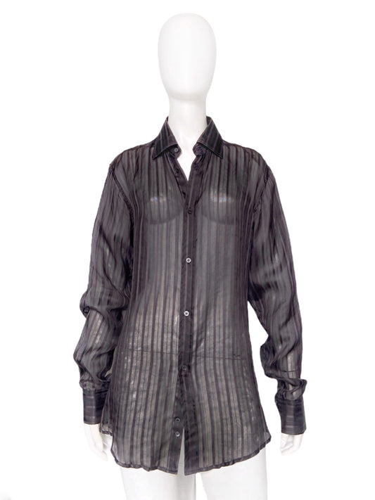 Gucci Spring 2003 Tom Ford Striped Sheer Silk Button Dress Shirt