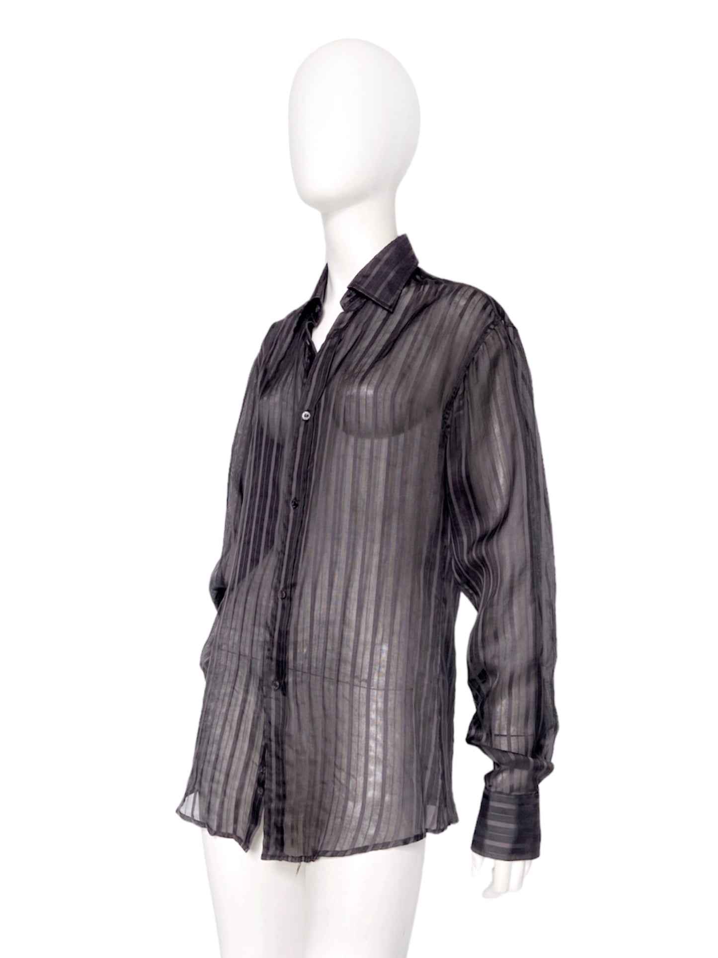 Gucci Spring 2003 Tom Ford Striped Sheer Silk Button Dress Shirt