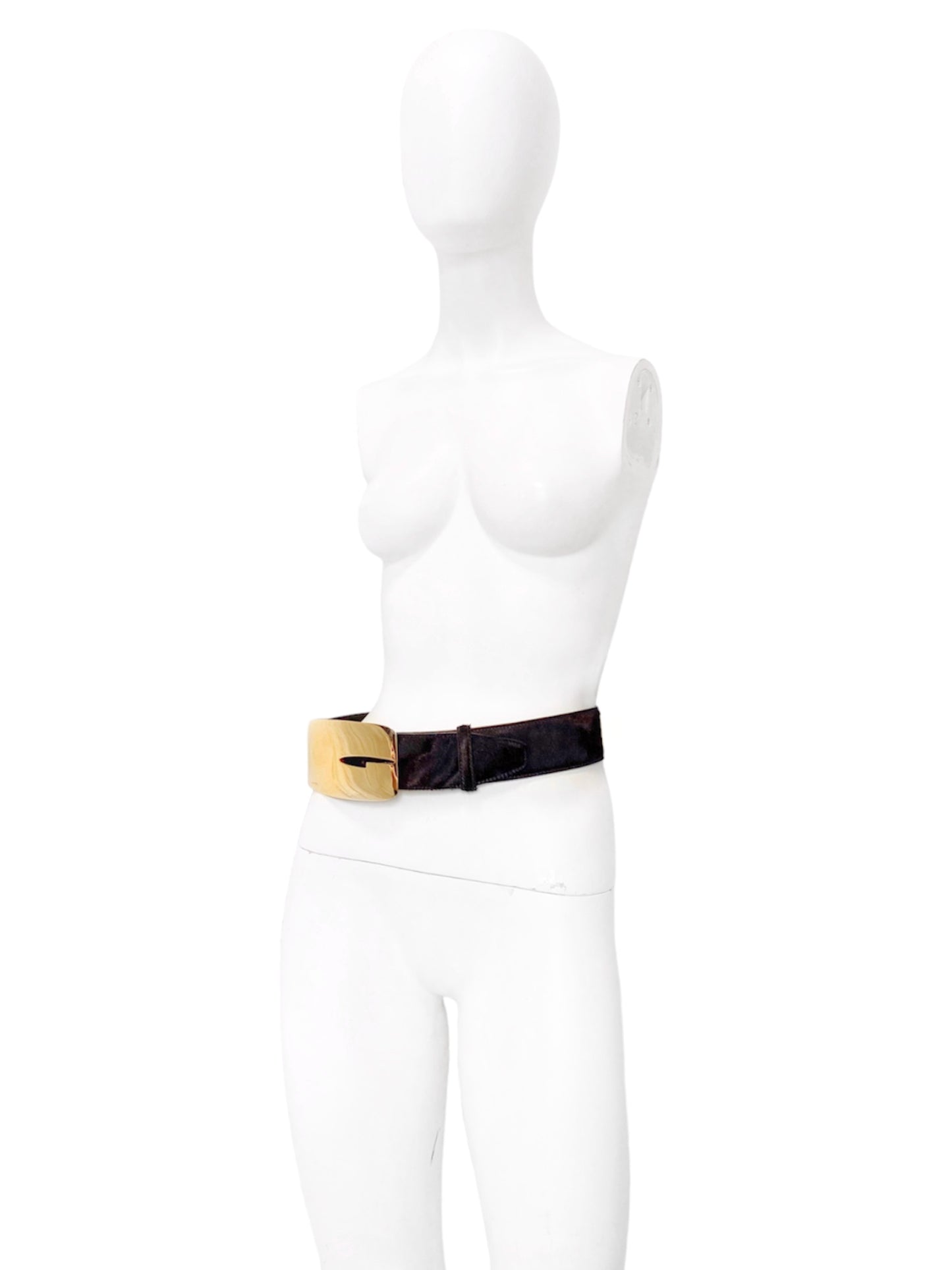 Gucci Fall 1996 Tom Ford Iconic Gold Logo Brown Pony Hair Belt 30