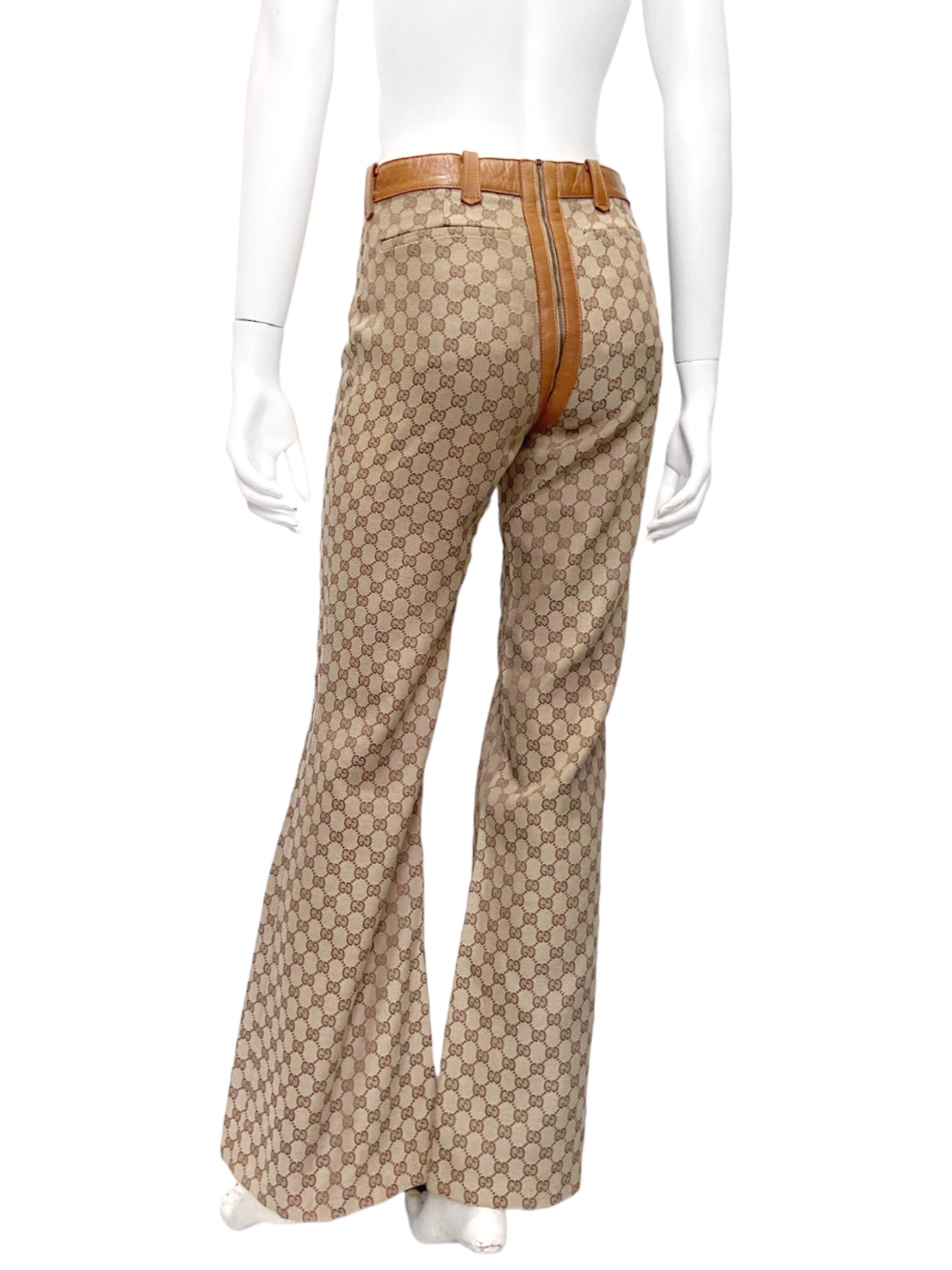 Gucci Fall 2000 Tom Ford Brown Monogram Zipper Flared Pants