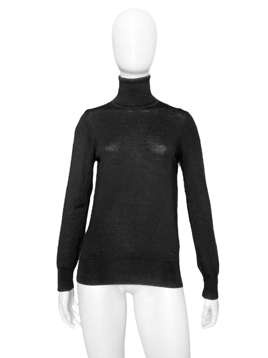 Dior Fall 2006 Galliano Black Logo Knit Turtleneck Sweater