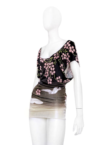 Gucci Spring 2003 Iconic Tom Ford SATC Cherry Blossom Floral Viscose Dress XS