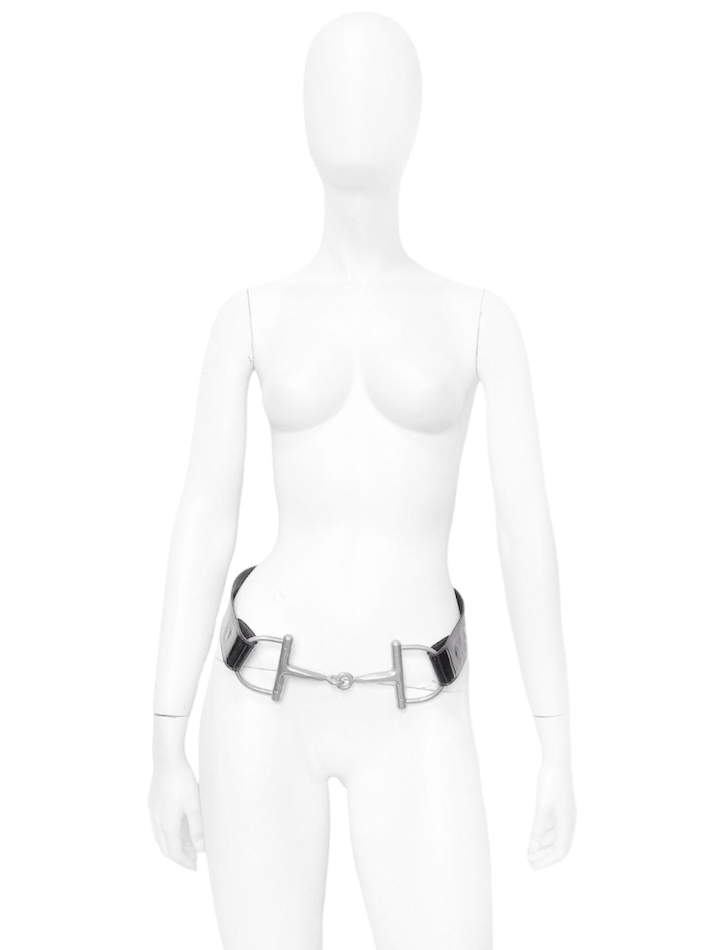 Gucci Fall 1995 Tom Ford Iconic Black Oversized Horsebit Patent Leather Belt 32