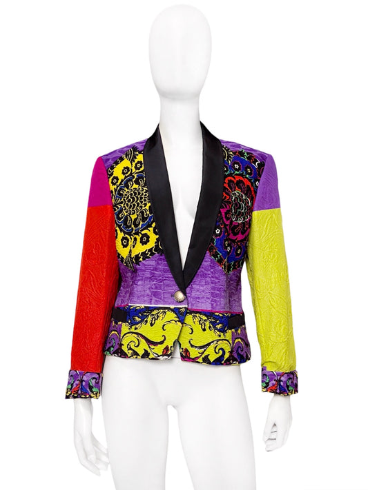Gianni Versace Spring 1990 Colour Block Baroque Silk Blazer Jacket 44