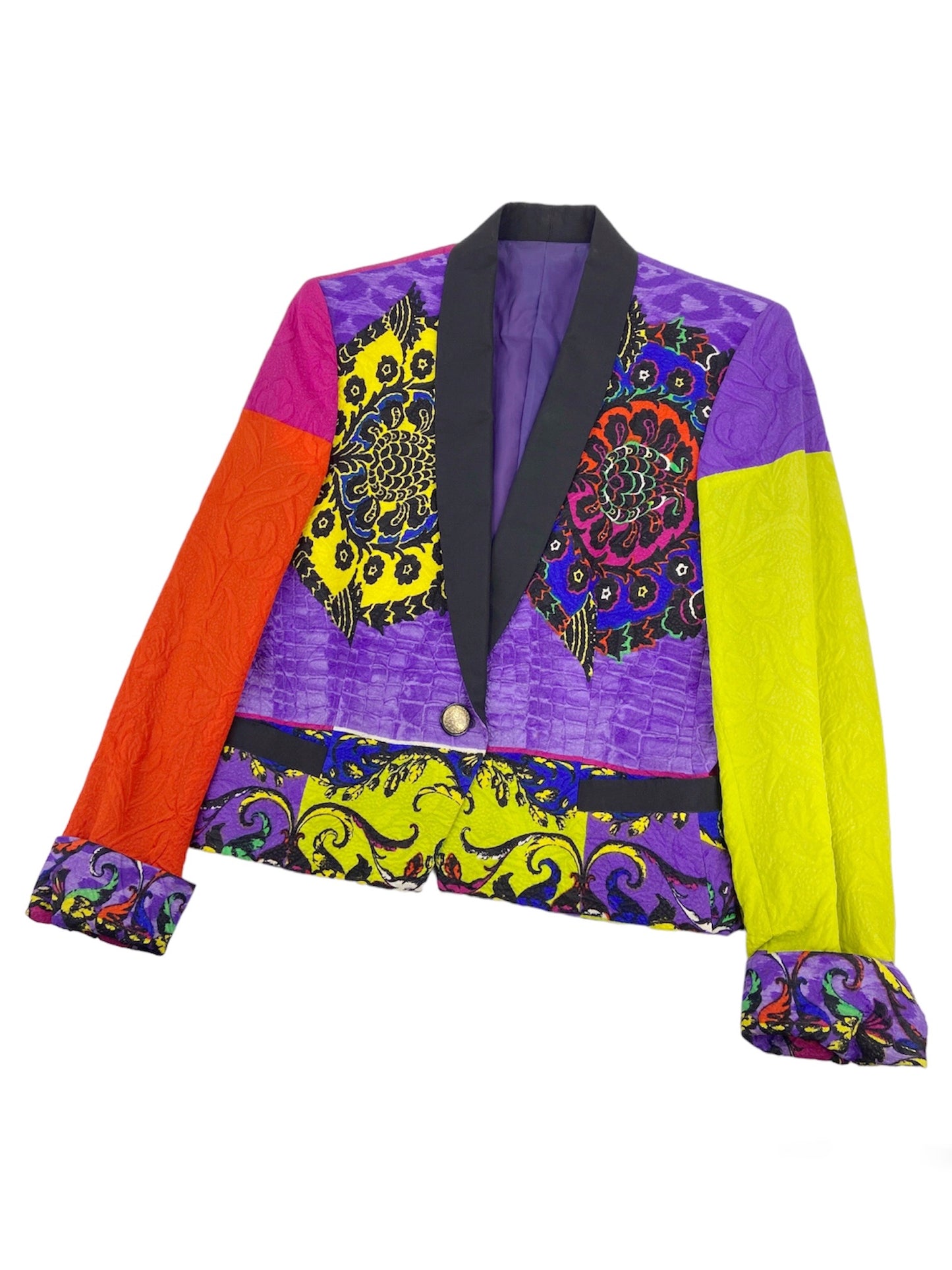 Gianni Versace Spring 1990 Colour Block Baroque Silk Blazer Jacket 44