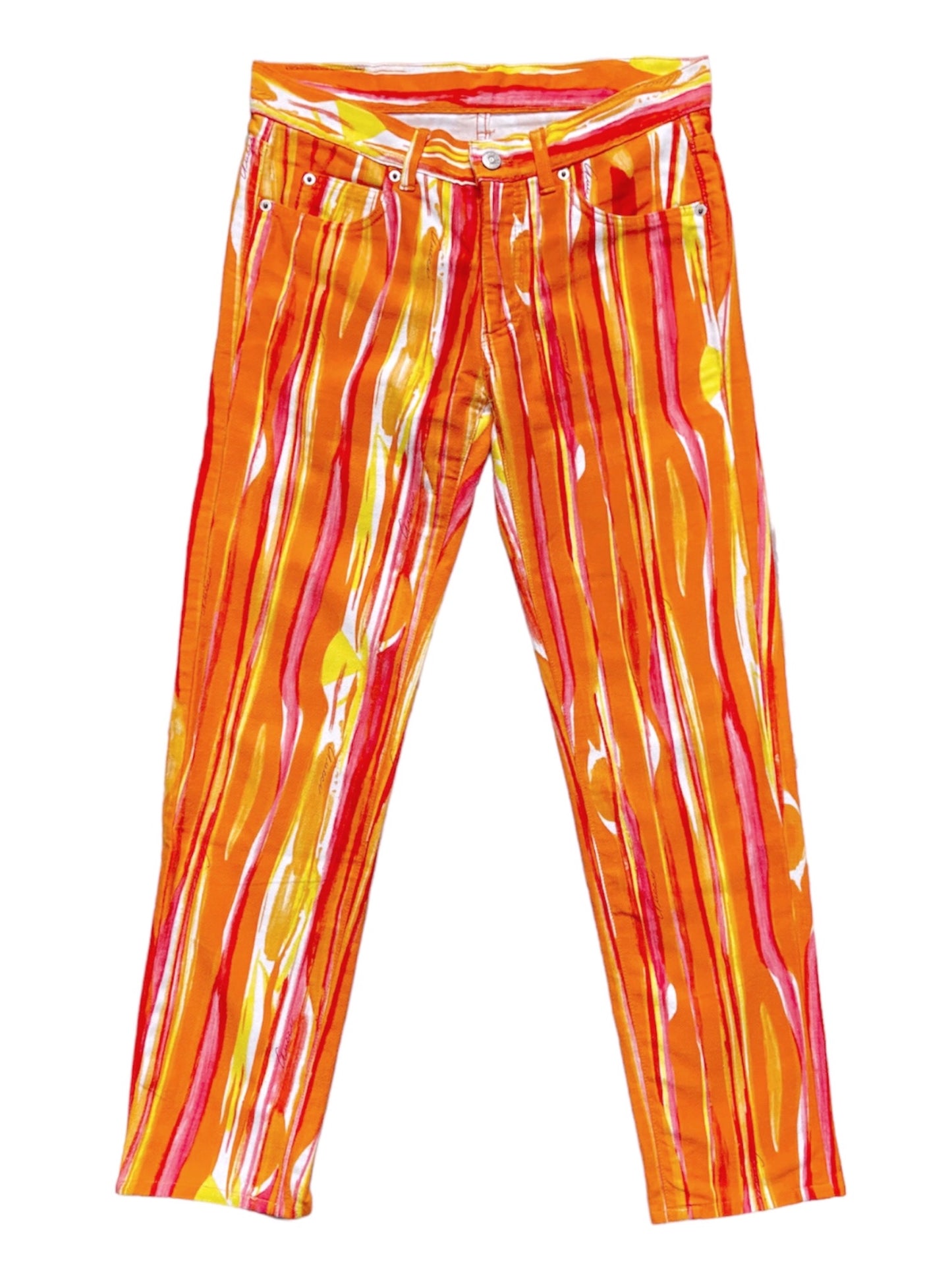 Gucci Spring 1996 Tom Ford Men’s Orange Psychedelic Print Denim Jeans Pants 46