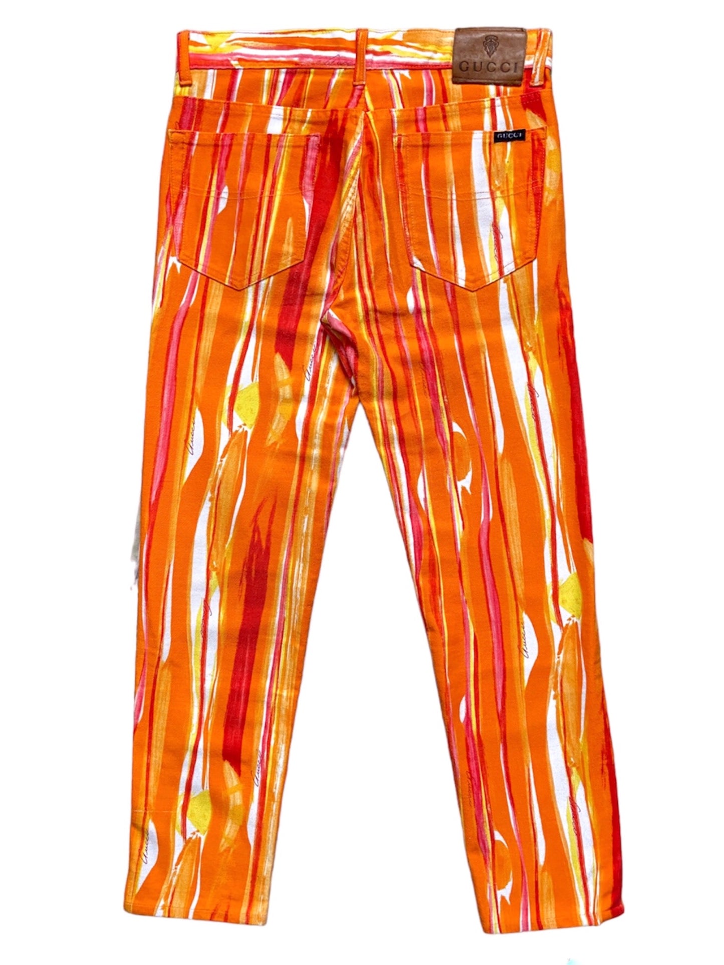 Gucci Spring 1996 Tom Ford Men’s Orange Psychedelic Print Denim Jeans Pants 46