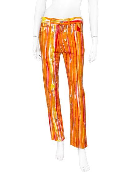 Gucci Spring 1996 Tom Ford Men’s Orange Psychedelic Print Denim Jeans Pants 46