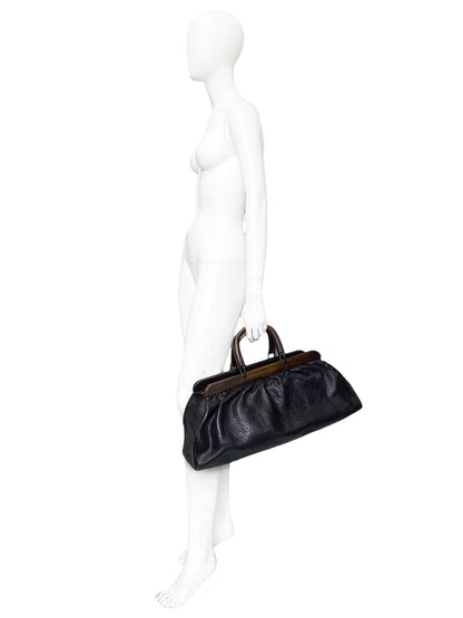 Gucci Fall 2002 Tom Ford Black Pebbled Buffalo Leather Doctors Bag