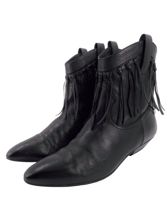 Saint Laurent Hedi Slimane Black Fringed Western Boot 37