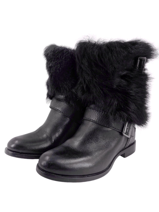 Prada Shearling Fur Buckle Strap Ankle Boots