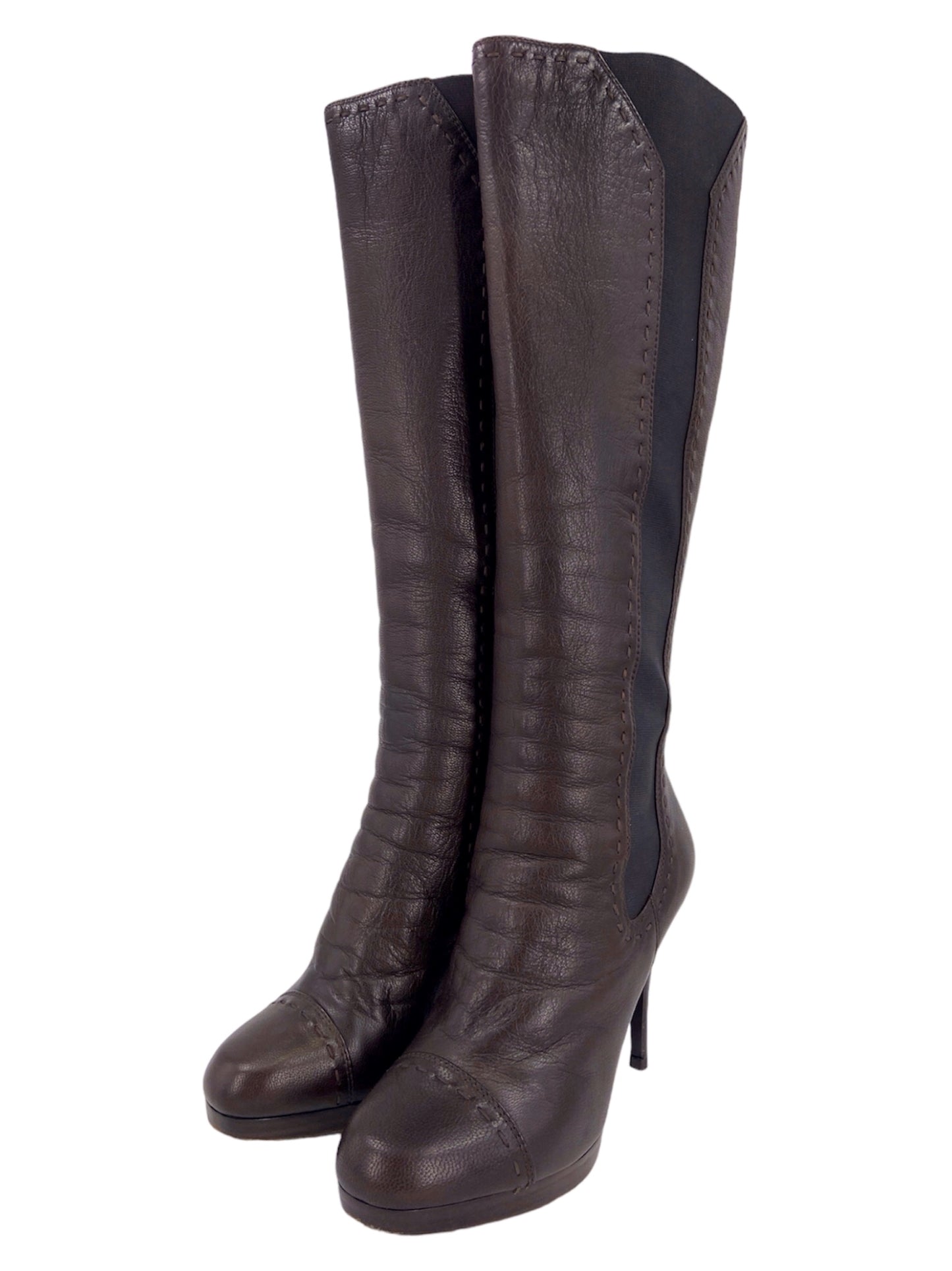 Yves Saint Laurent Rive Gauche Tom Ford Shearling Brown Heeled Stiletto Long Boots 37.5