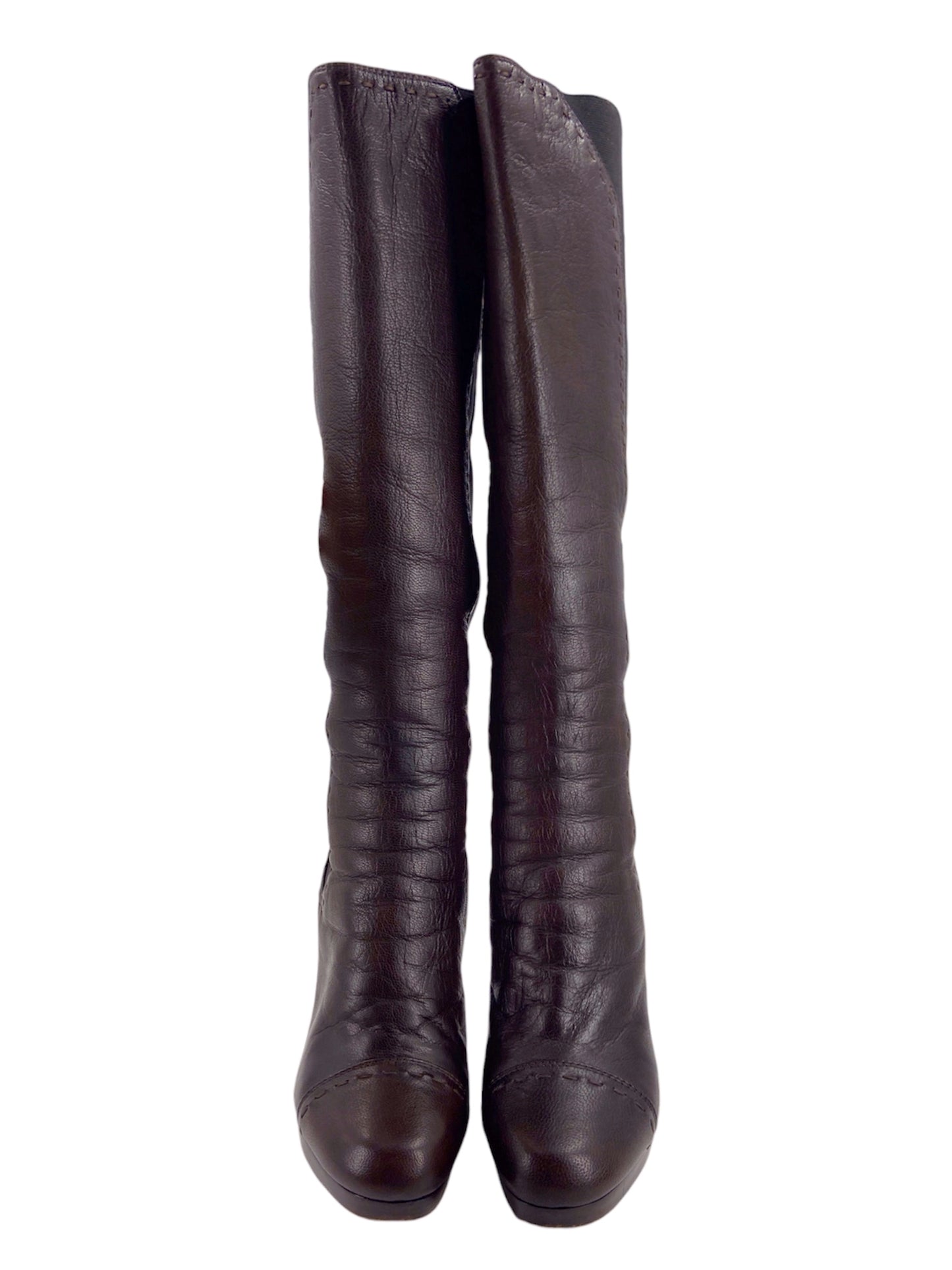 Yves Saint Laurent Rive Gauche Tom Ford Shearling Brown Heeled Stiletto Long Boots 37.5