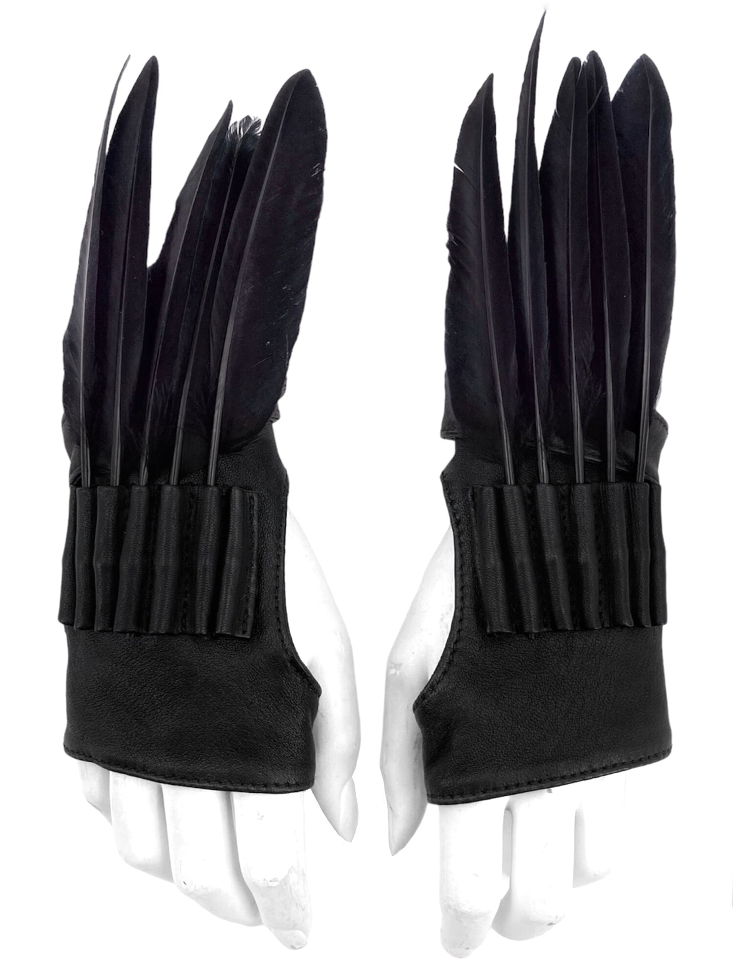 Ann Demeulemeester Fall 2011 Feather Harness Bondage Lambskin Fingerless Gloves