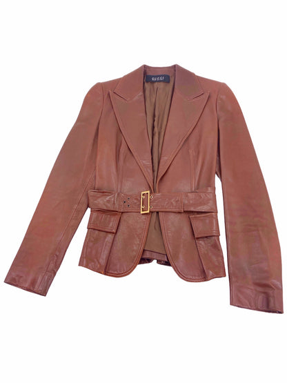 Gucci Fall 2003 Tom Ford SAMPLE Bondage Brown Lambskin Leather Blazer Jacket