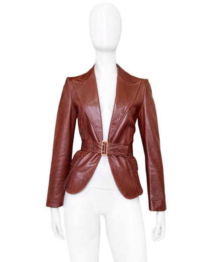 Gucci Fall 2003 Tom Ford SAMPLE Bondage Brown Lambskin Leather Blazer Jacket